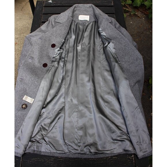 New w/Tags Fleurette Notch Collar Double Breasted Wool Coat in Grey Heather, 14 - Picture 8 of 14